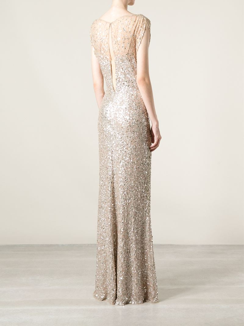 Jenny Packham Sequin Evening Gown in Natural - Lyst