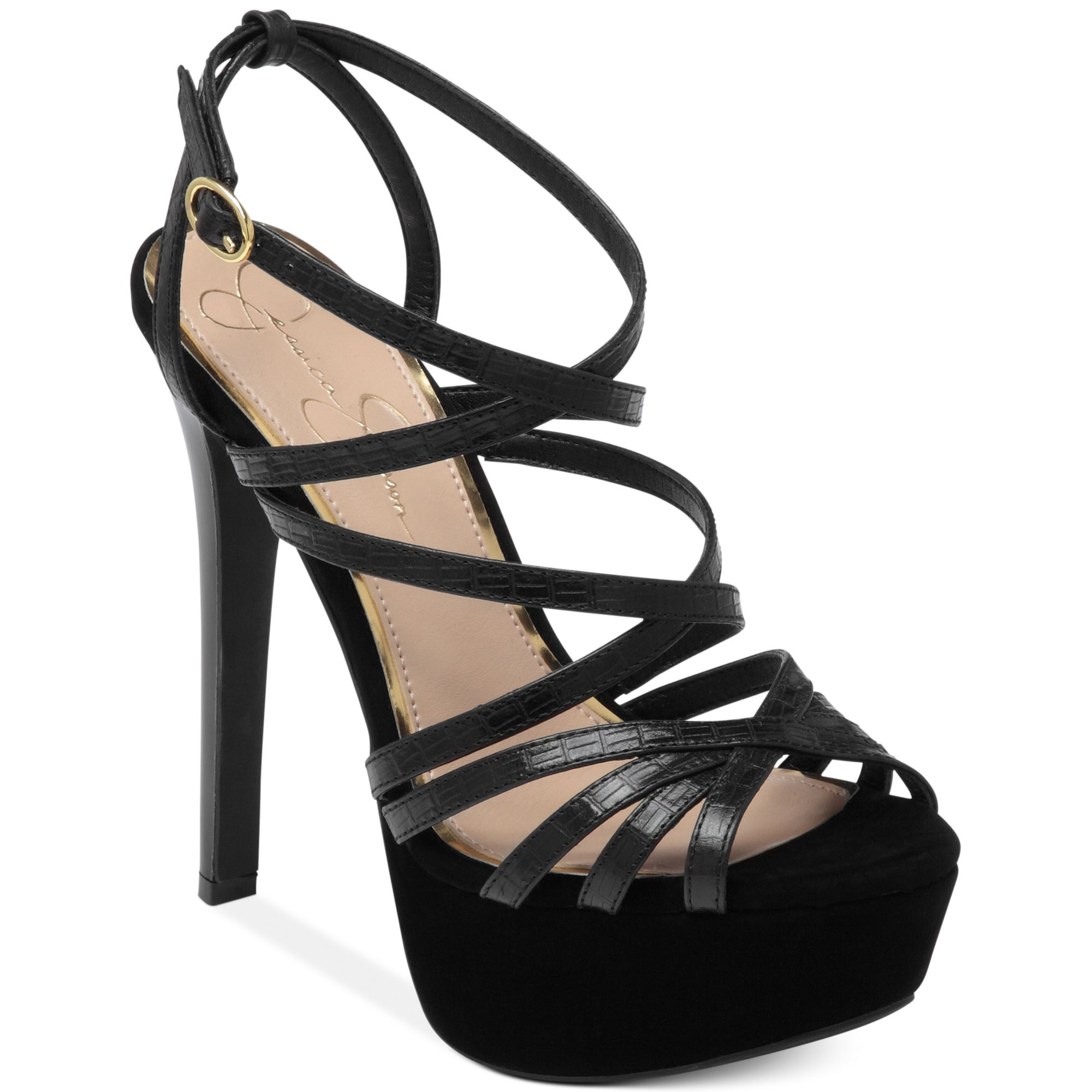 black strappy heels with platform