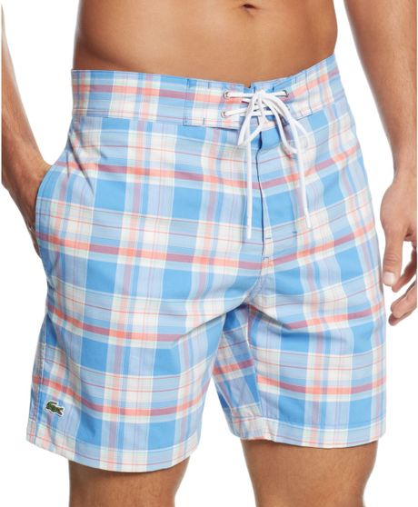 Lacoste Plaid Swim Shorts in Blue for Men (Bellflower Blue) | Lyst