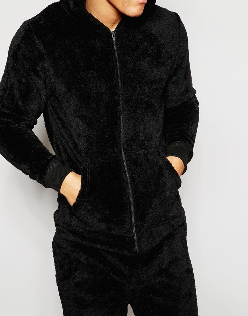 Asos Loungewear Onesie In Fluffy Fabric in Black for Men | Lyst