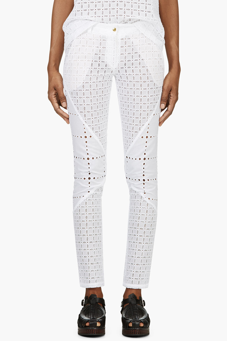 Roseanna White Sheer Broderie Anglaise Lace Trousers in White | Lyst