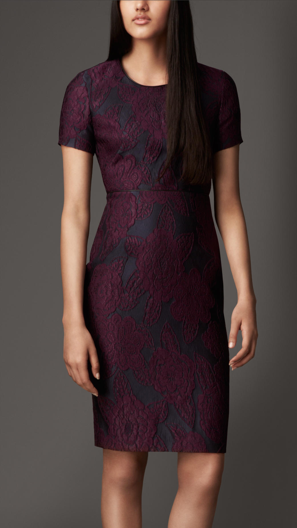 Floral Jacquard Shift Dress with Jeweled Neckline | Adrianna Papell