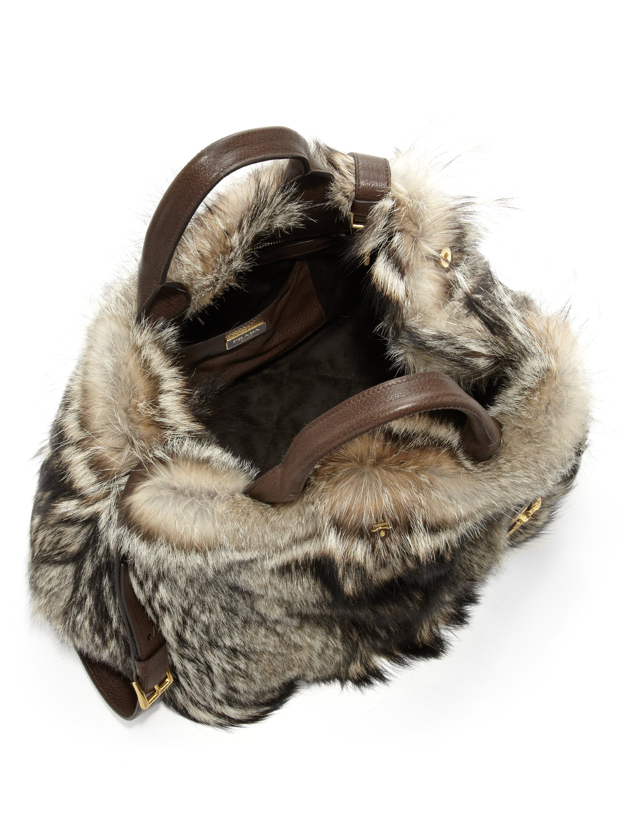 Prada Fox Fur Garden Bag in Beige (NATURALE) | Lyst  
