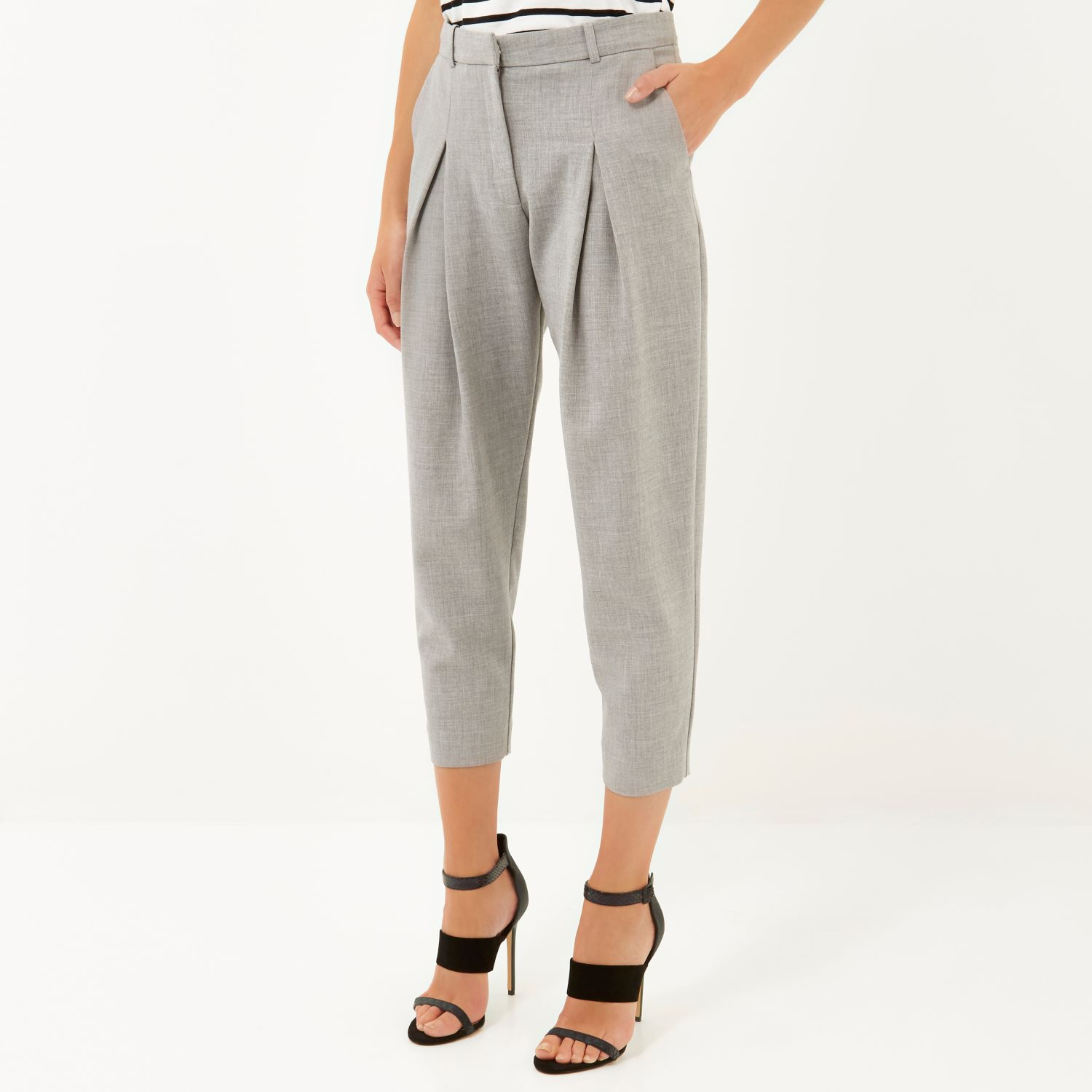Lyst River Island Grey Peg Leg Trousers in Gray