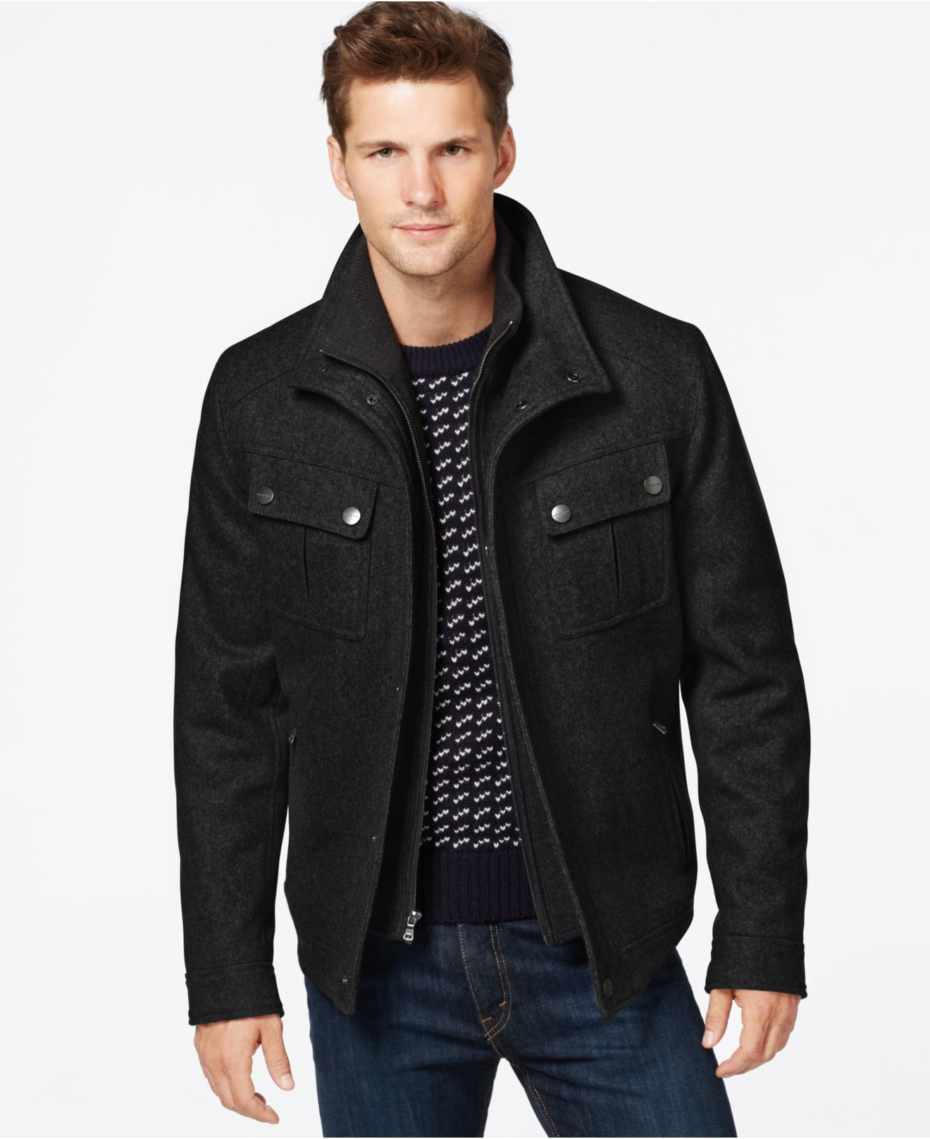 Lyst - Michael Kors Michael Brockton Wool-blend Jacket in Black for Men