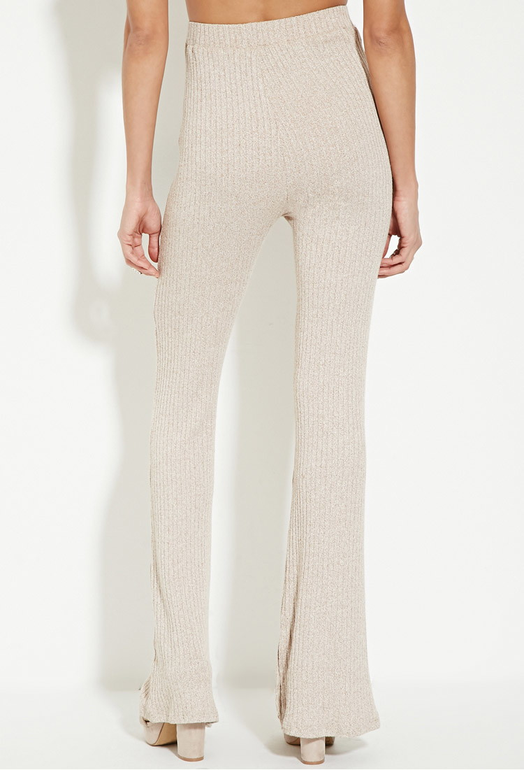 Forever 21 Lavish Alice Ribbed Knit Flared Pants in Natural - Lyst