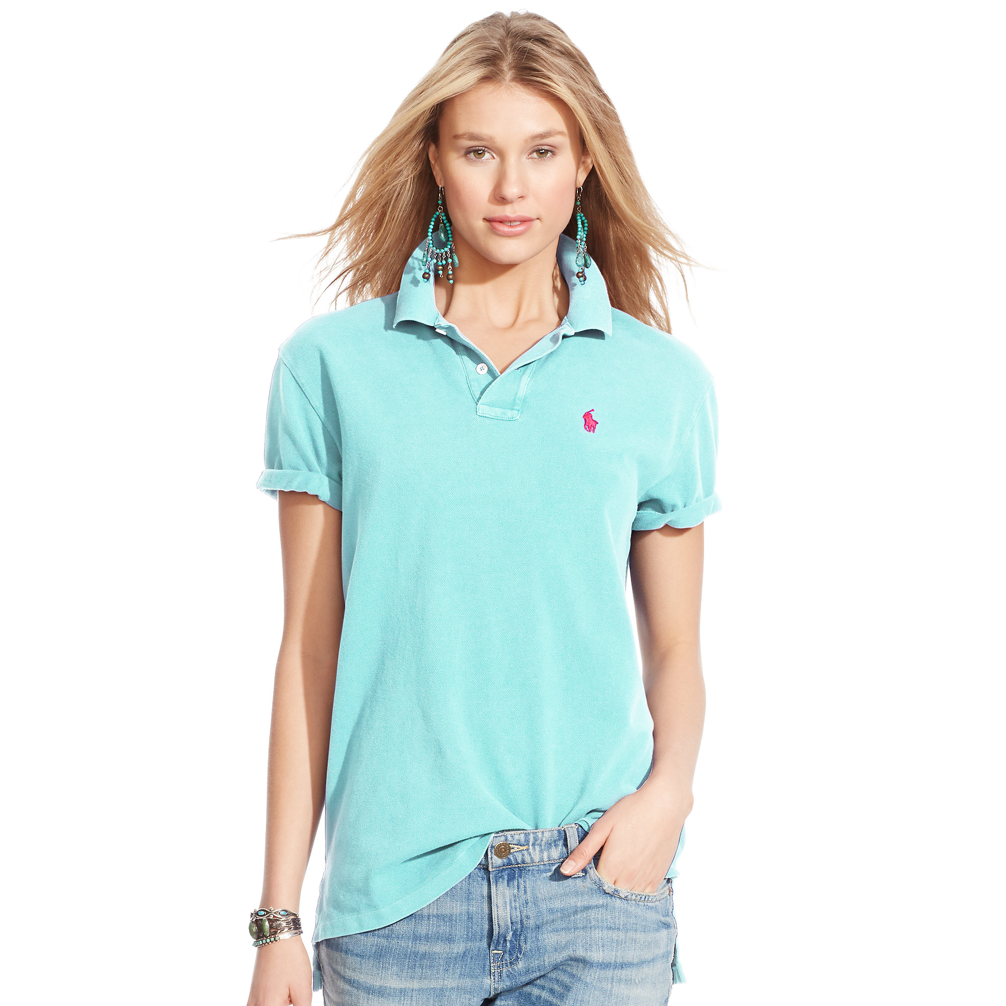 Polo ralph lauren Boyfriend Polo Shirt in Blue | Lyst