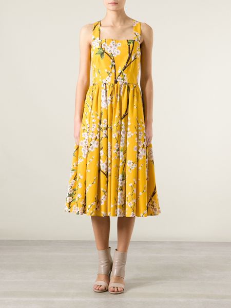 Dolce & Gabbana Floral Print Dress in Yellow (yellow & orange) | Lyst