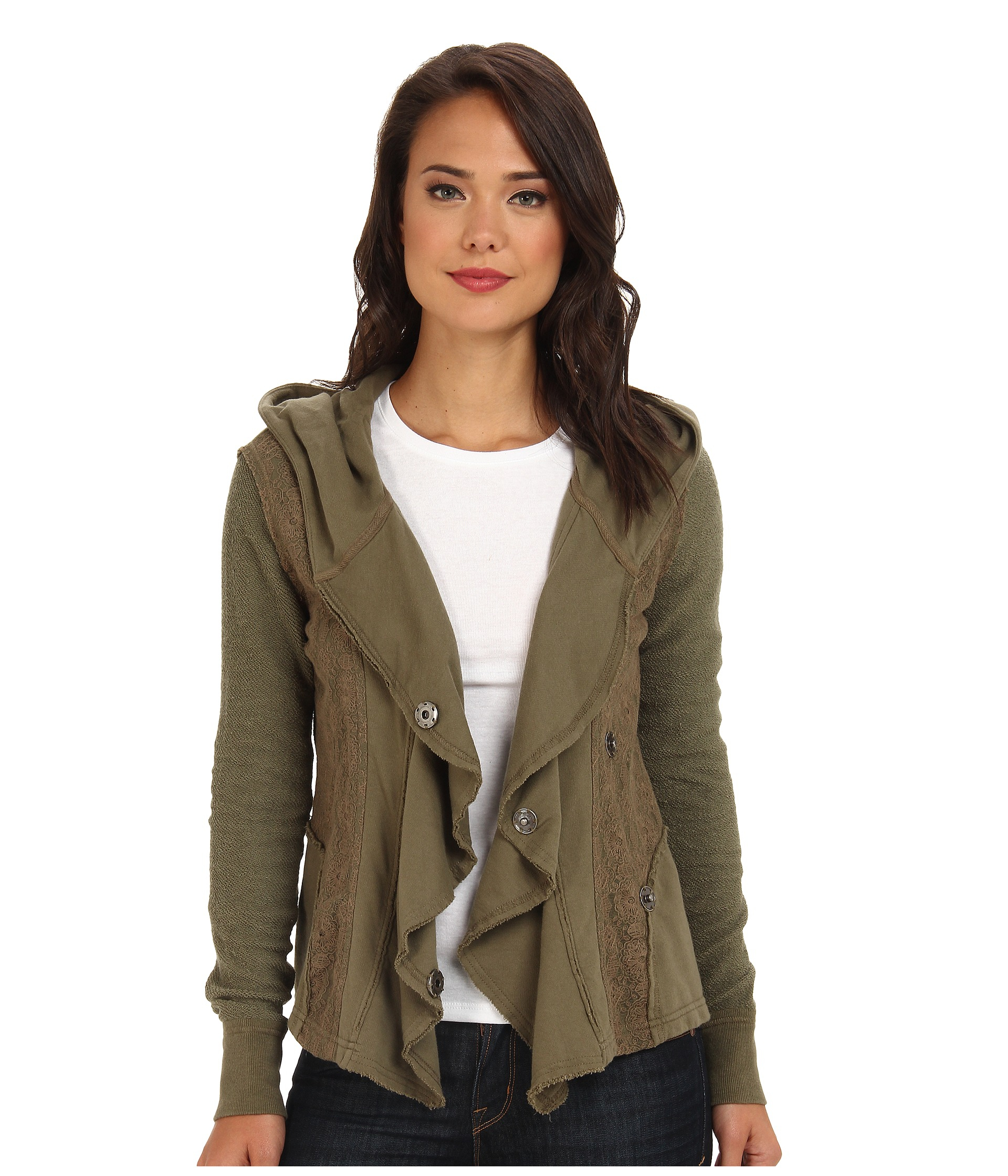 Lyst Free people Clementine Lace Hoodie in Green