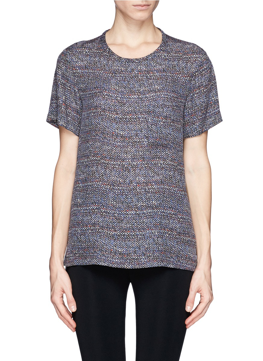 Lyst - Theory 'broxlin' Tweed Print Silk T-shirt