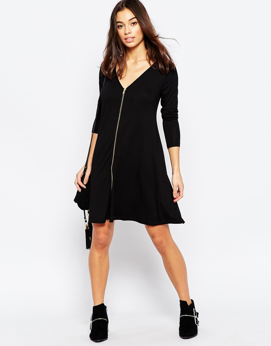 Lyst - Asos Petite Exclusive Zip Front Swing Dress With Long Sleeve in ...