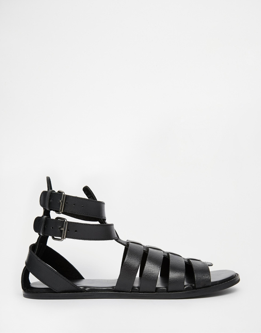 Lyst - Asos Gladiator Sandals In Black Leather With Buckles in Black ...