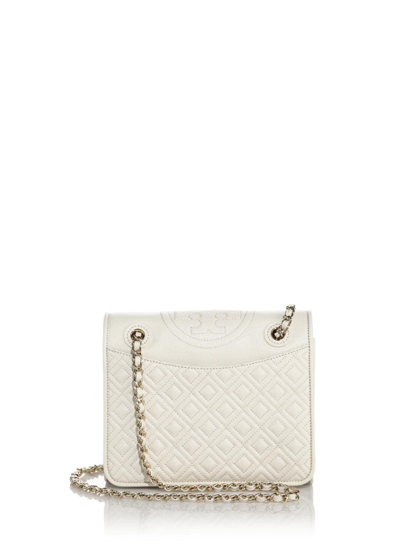 Lyst - Tory burch Fleming Patent Saffiano Leather Shoulder Bag in White