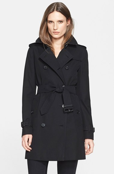 Burberry london 'kensington' Double Breasted Trench Coat in Black | Lyst