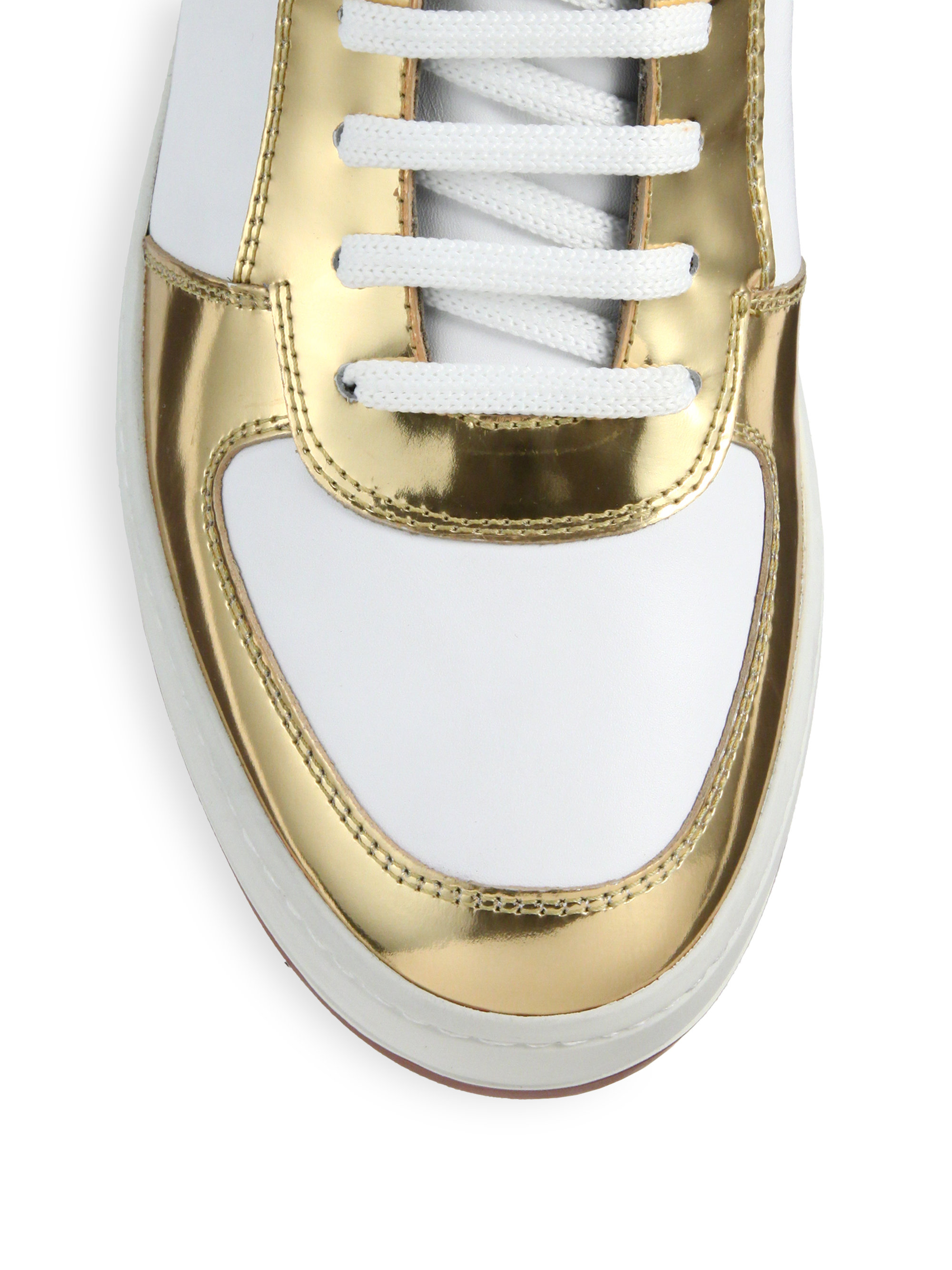 Ferragamo Leather High-top Sneakers in Metallic - Lyst