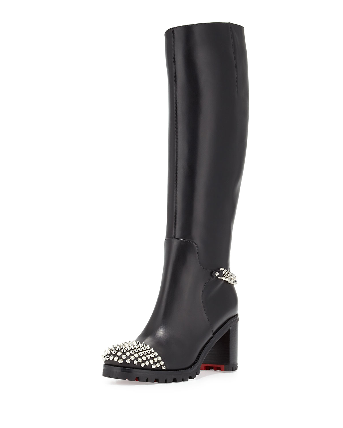 Christian louboutin Napaleona Spiked-toe Red Sole Knee Boot in ...