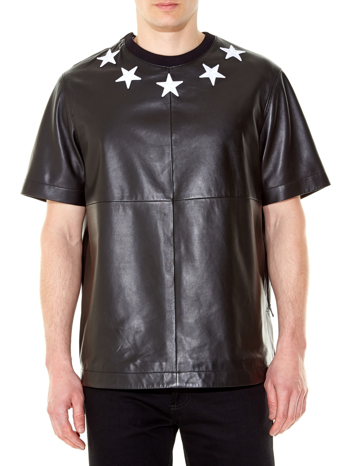 Lyst - Givenchy Star-embroidered Leather T-shirt in Black for Men