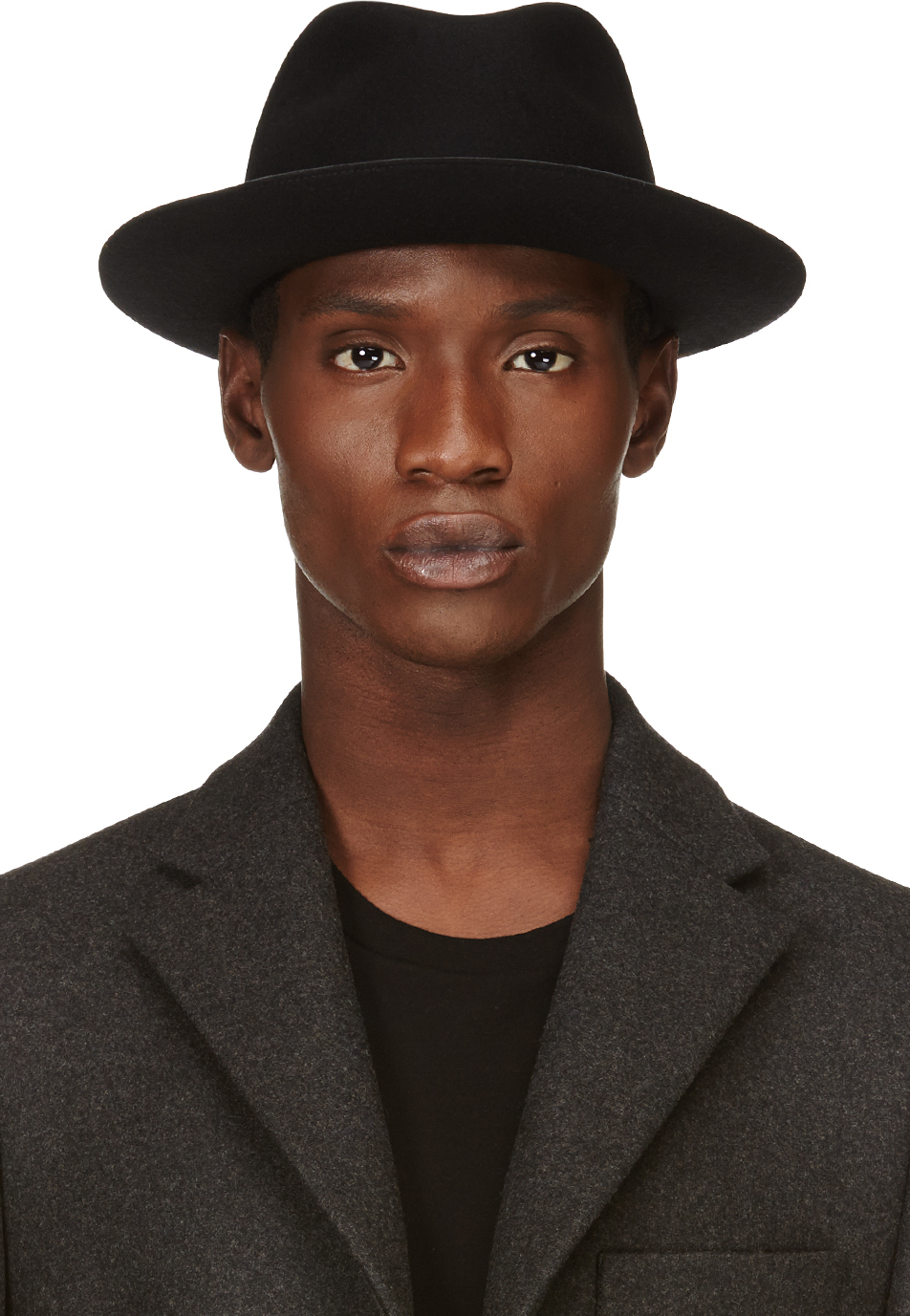 Lyst - Costume National Black Rabbit Hair Fedora with Faux_leather Brim ...
