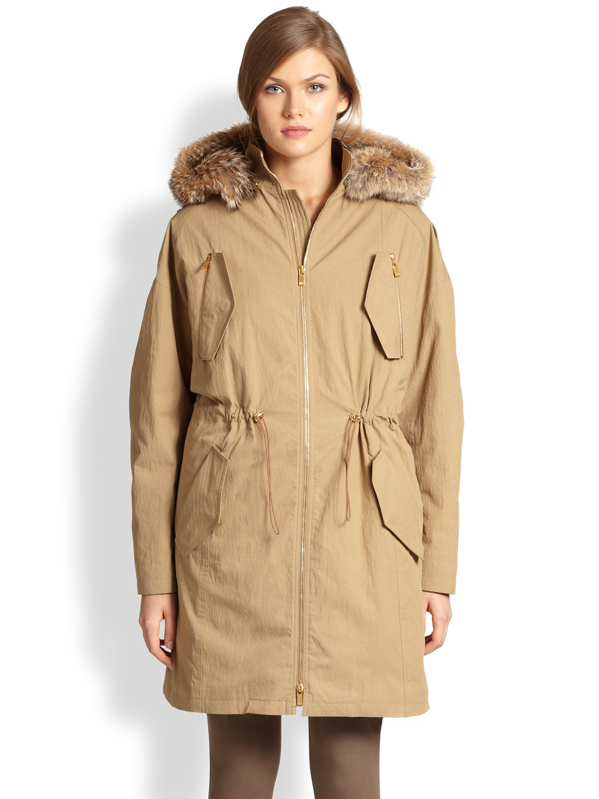 Michael Kors Fur-Lined Techno-Cotton Anorak in Khaki (FAWN) | Lyst