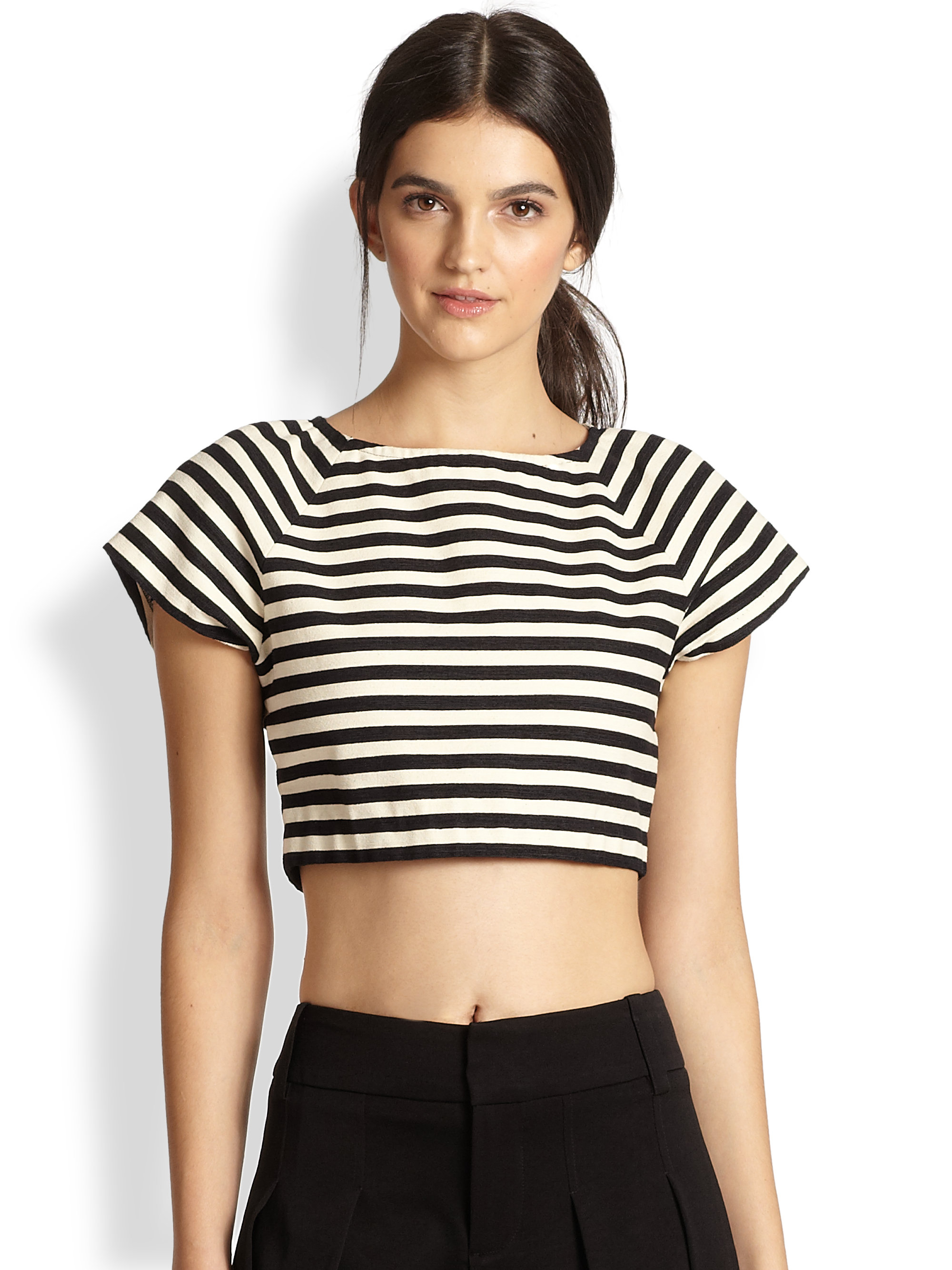 alice and olivia leather crop top