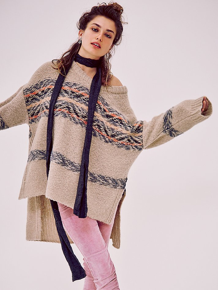 Free people Alpaca Fairisle Tunic Sweater in Natural | Lyst