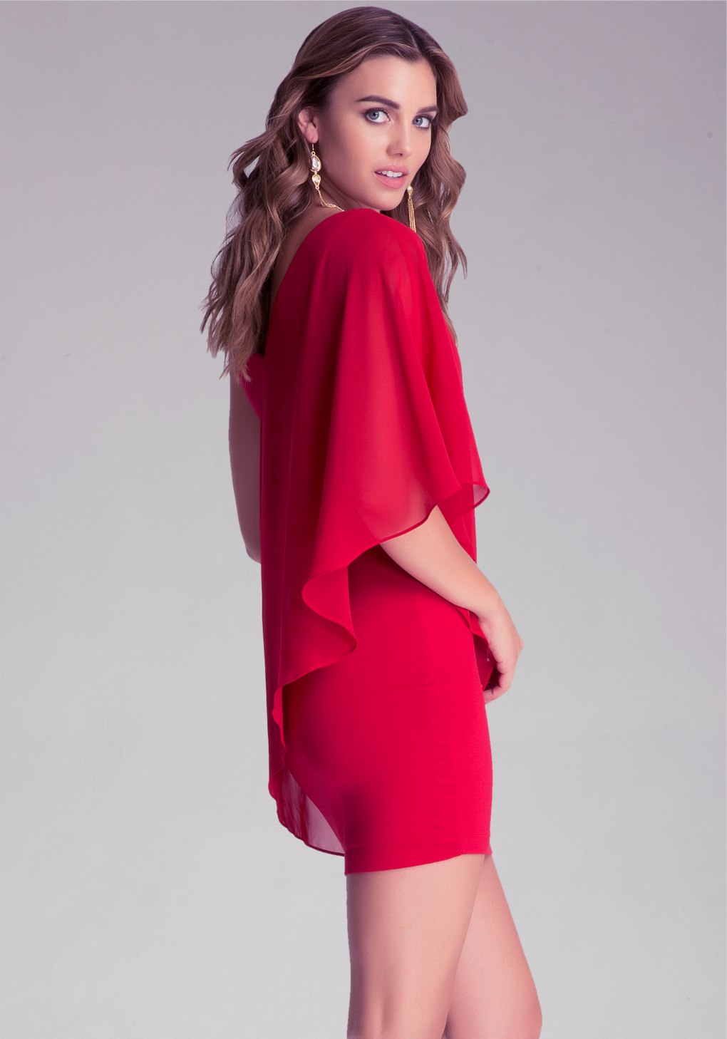 Lyst - Bebe Asymmetric Flutter Sleeve Dress in Red