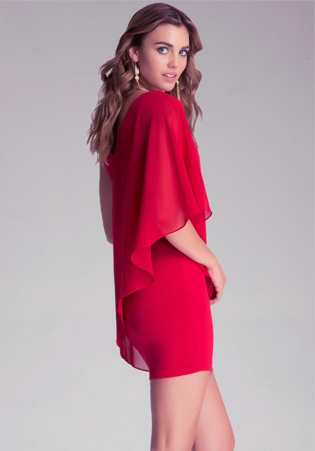 Lyst Bebe Asymmetric Flutter Sleeve Dress in Red