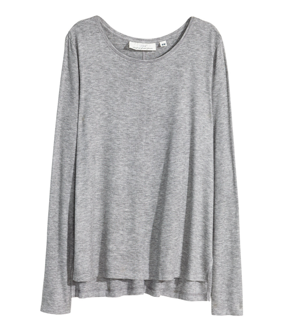 Lyst - H&M Ribbed Jersey Top in Gray