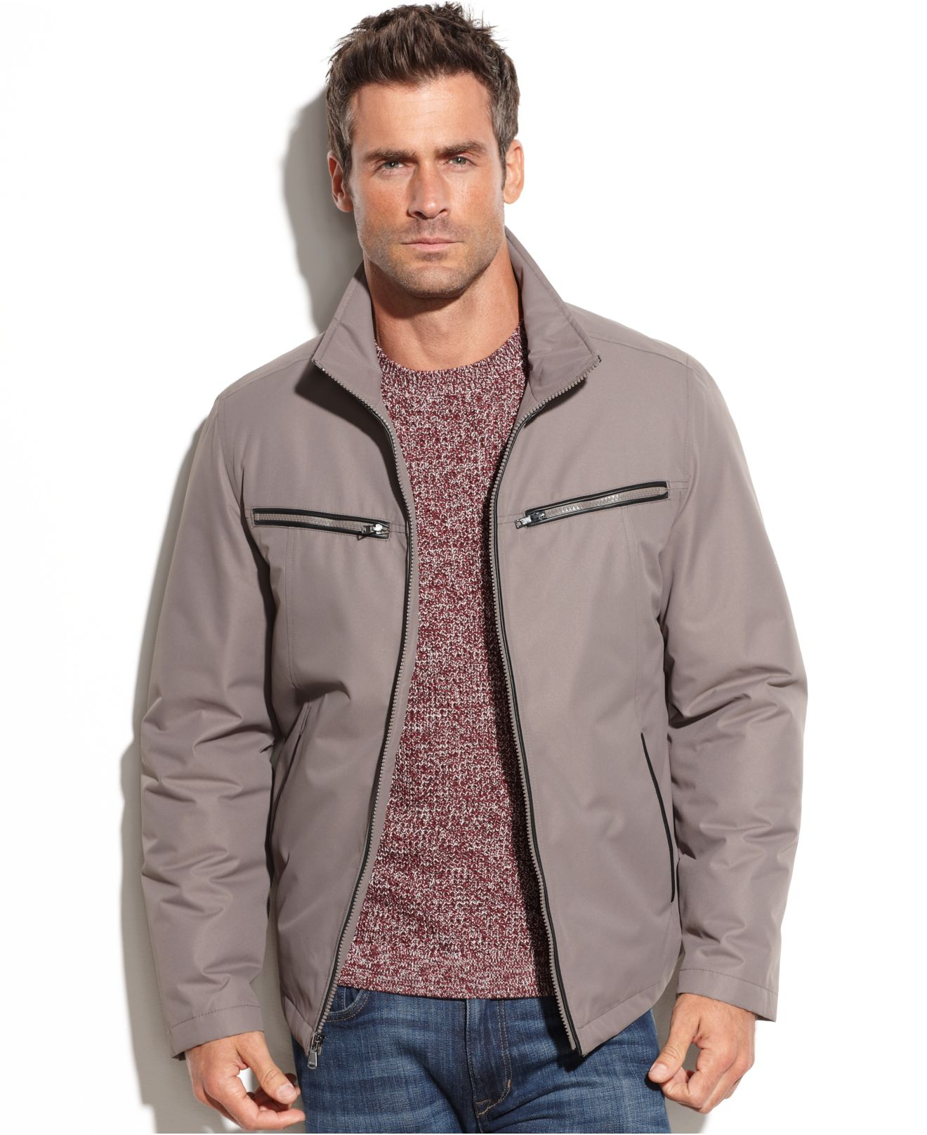 Lyst - Perry Ellis Faux-Leather-Trim Polytech Jacket in Gray for Men