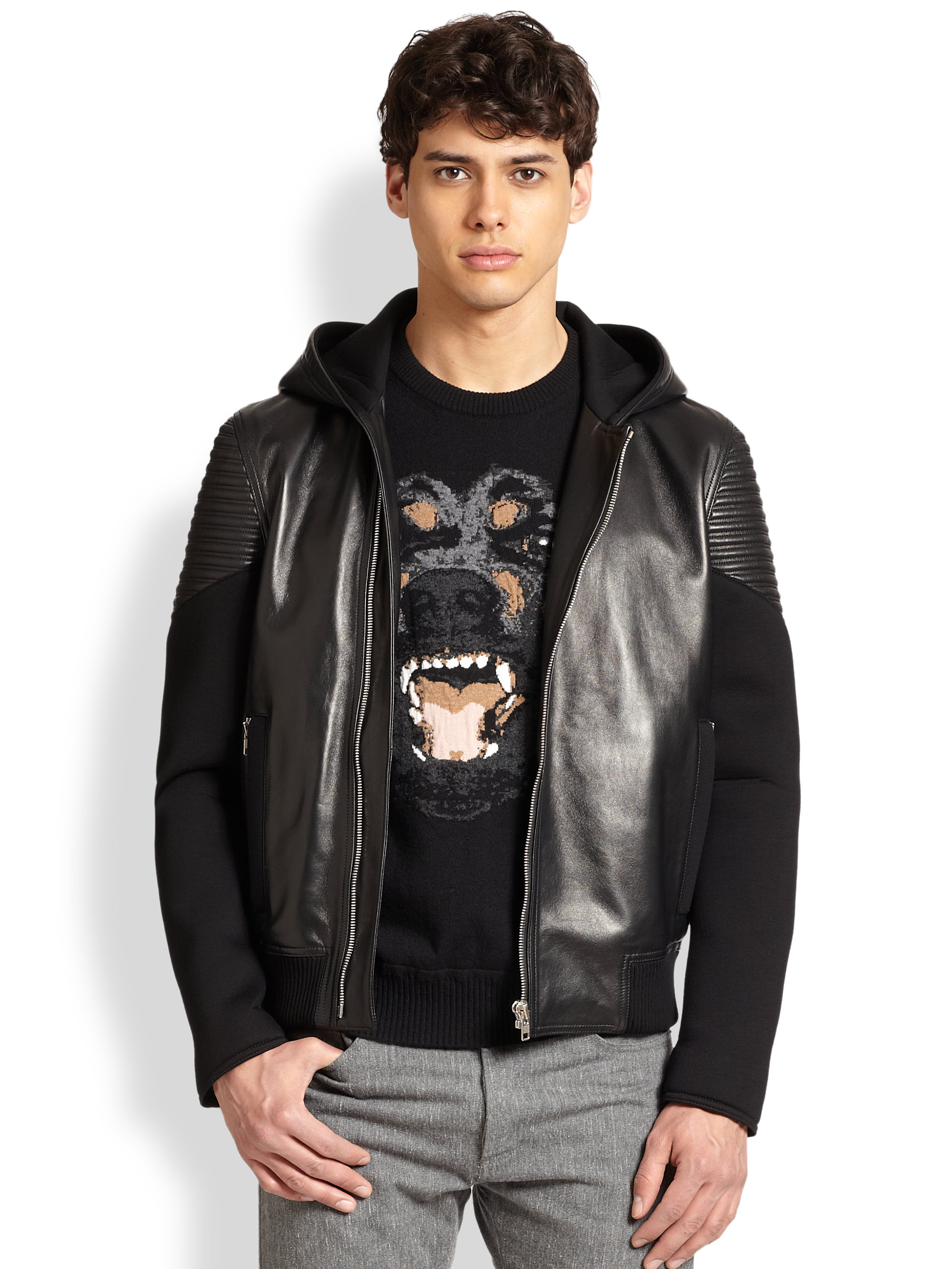 Lyst Givenchy Neoprene Leather Hoodie  in Black for Men