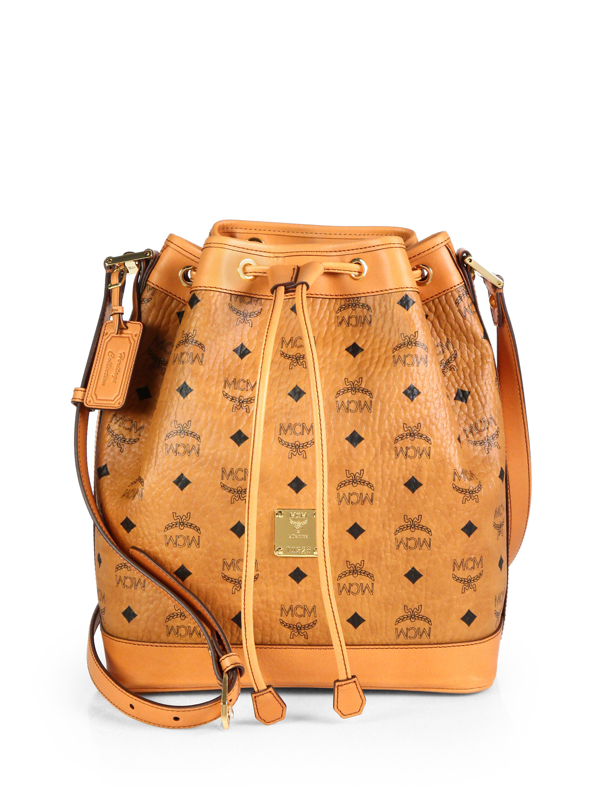 Mcm Heritage Small Coated Canvas Bucket Bag in Brown | Lyst