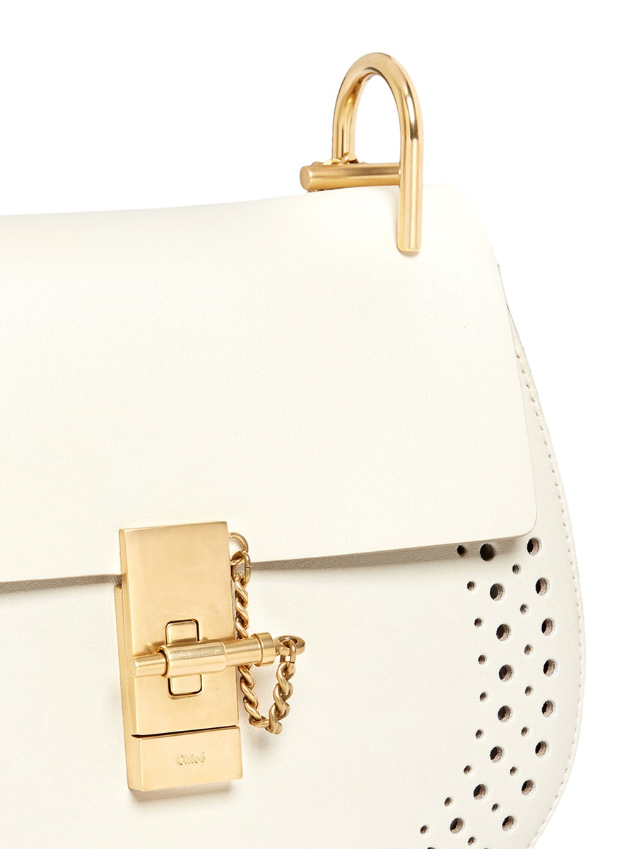 chloe wallets and purses - Chlo Drew Small Perforated Leather Shoulder Bag in White | Lyst