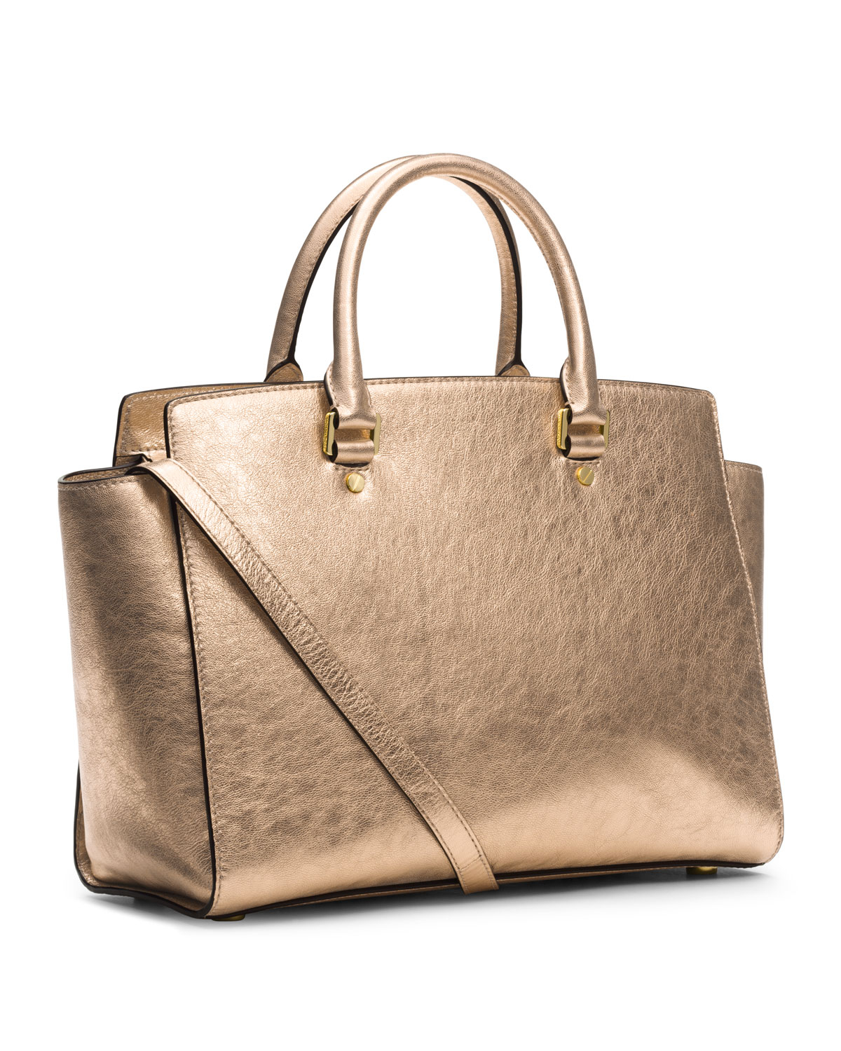 michael michael kors large selma topzip satchel in gold pale gold lyst michael michael kors large selma topzip satchel in gold pale gold lyst