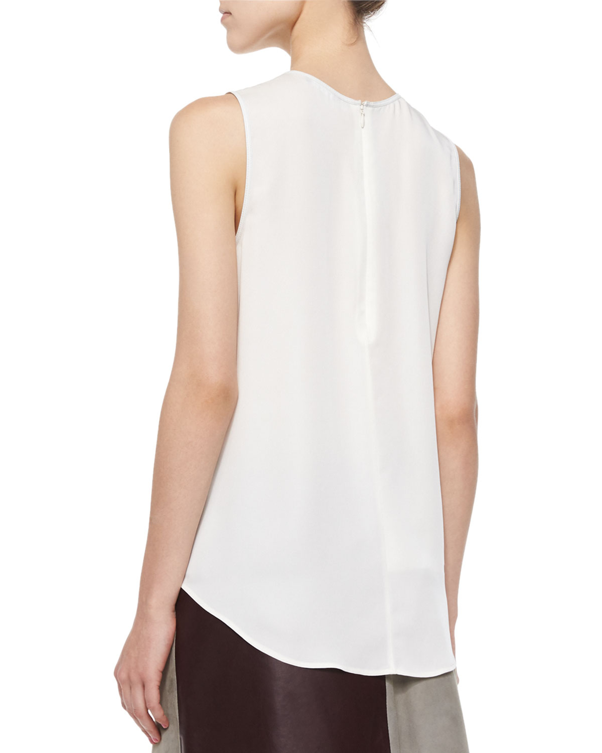 Lyst Theory Bringam Sleeveless Silk Blouse In White 0276