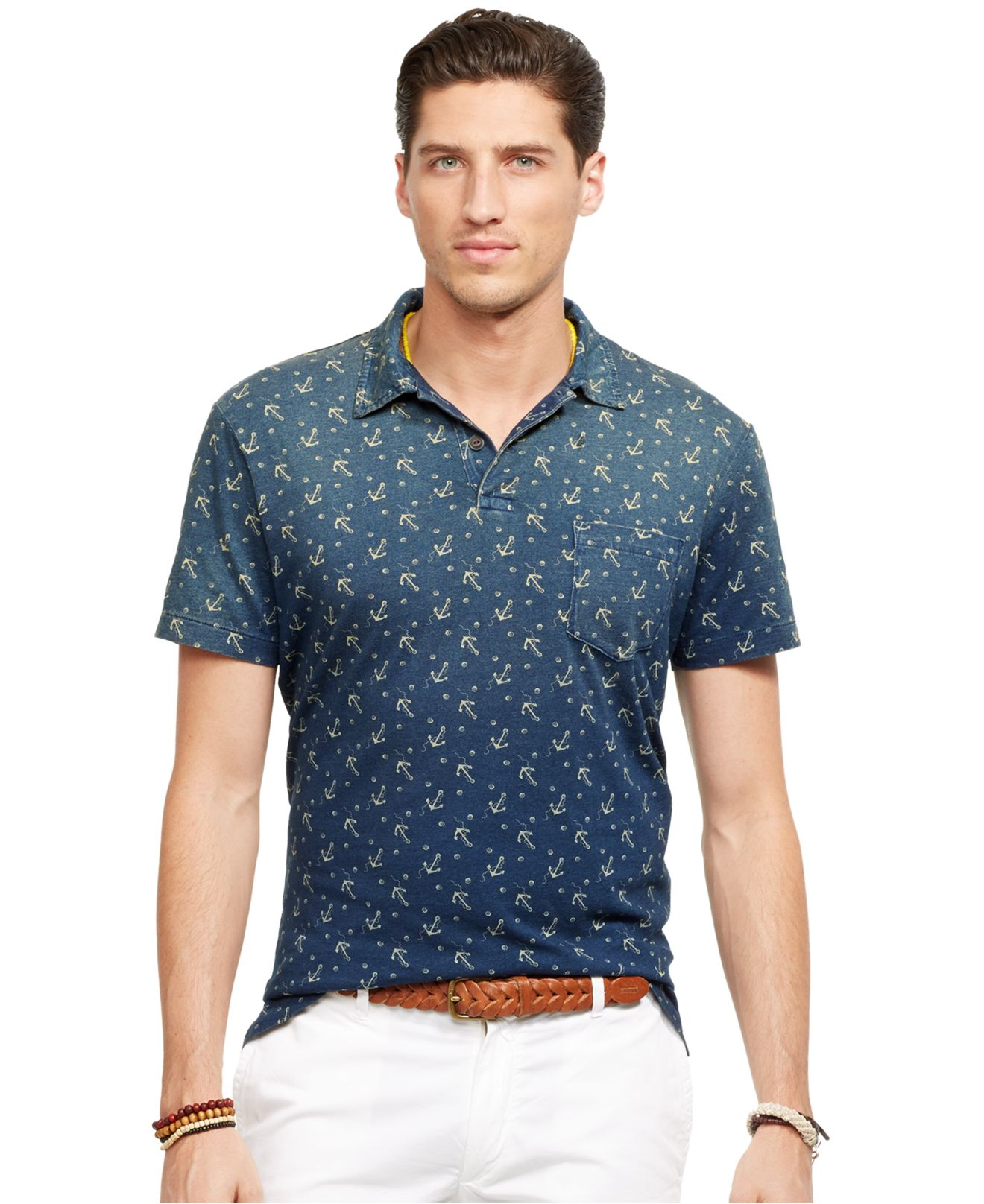 Polo ralph lauren Anchor-Print Indigo Polo Shirt in Blue for Men | Lyst