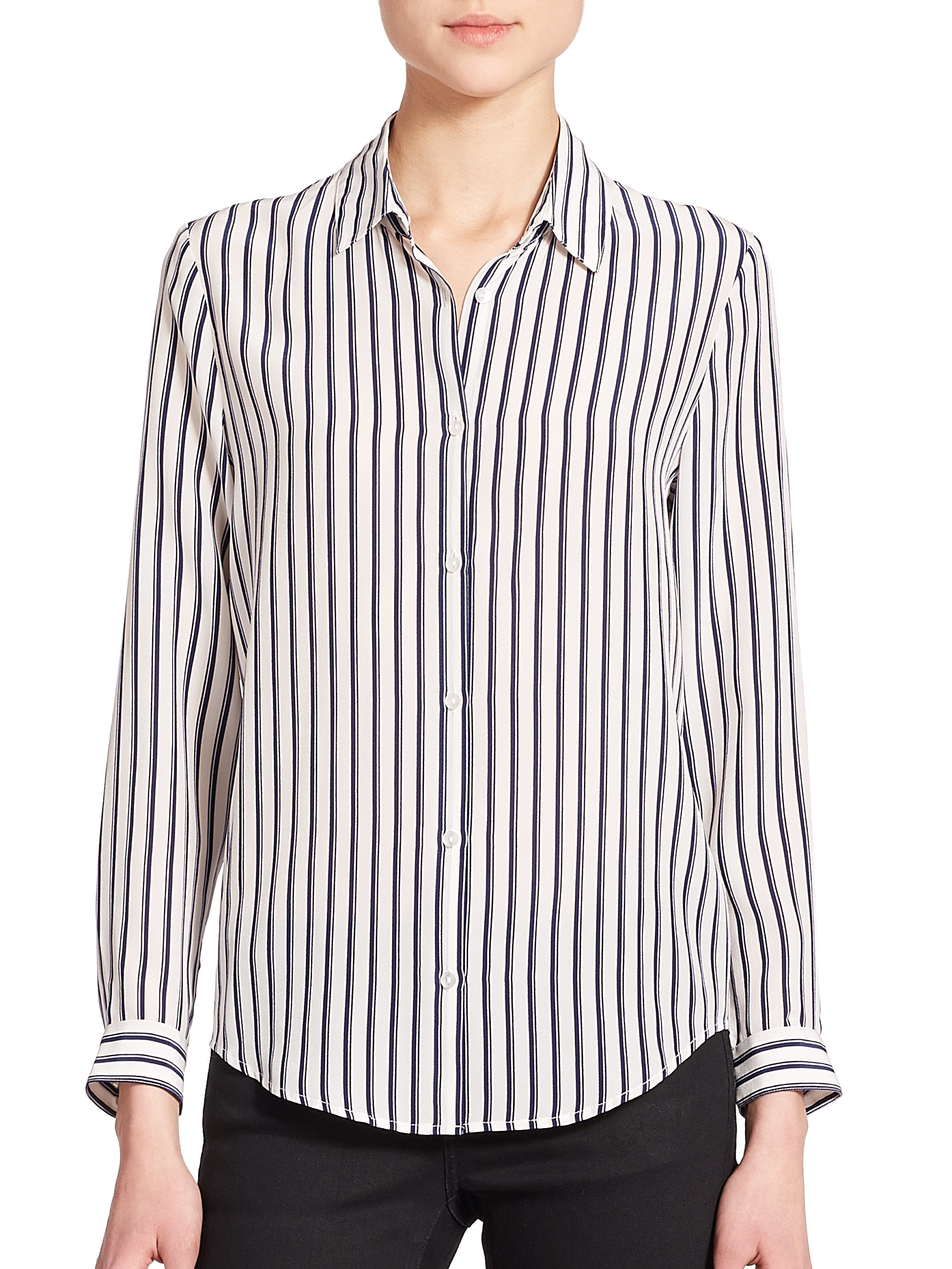 The kooples Striped Silk Boyfriend Shirt in White | Lyst