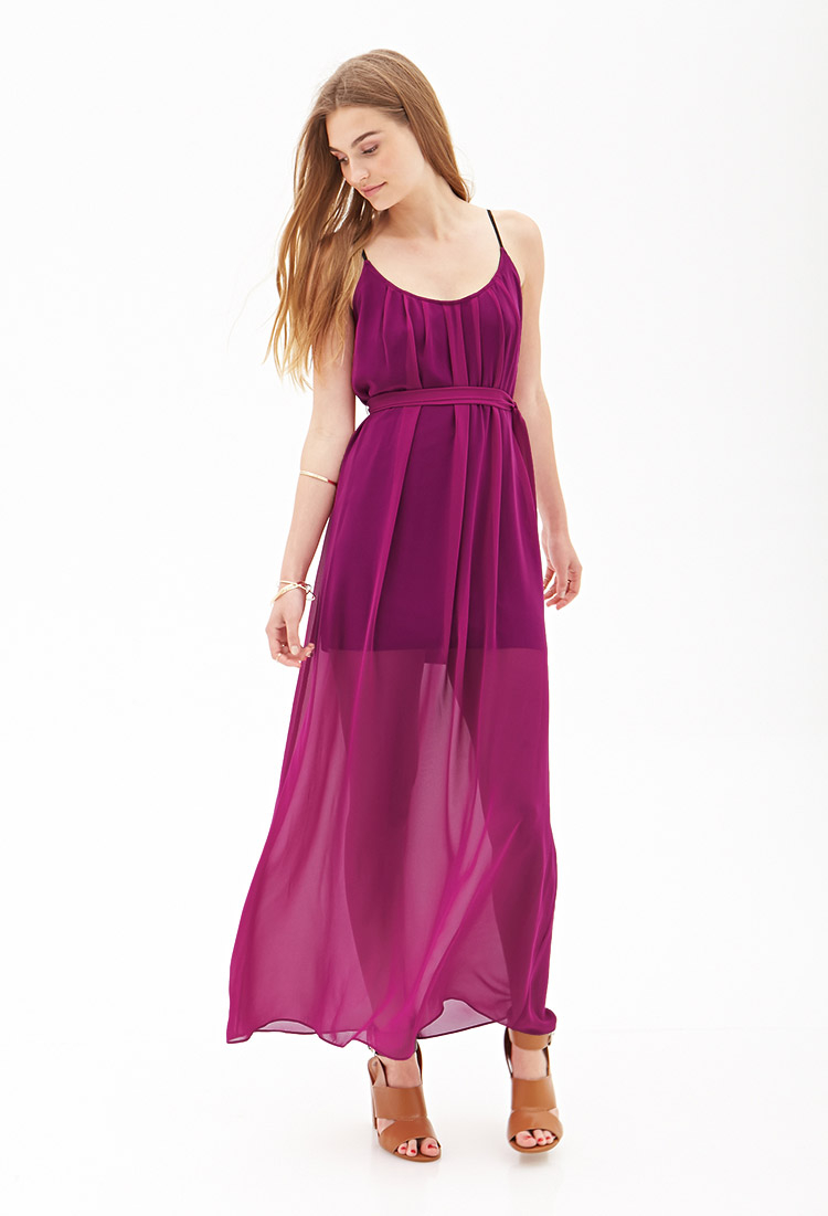 Lyst Forever 21 Pleated Chiffon Maxi Dress In Purple