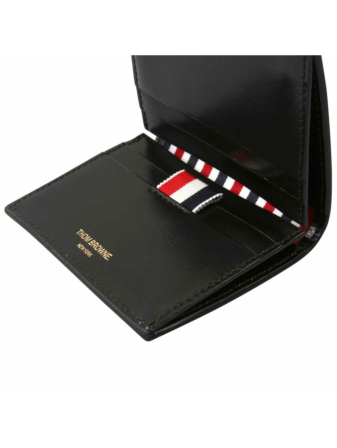 Thom browne Black Italian Patent Leather Double Card Holder in Black