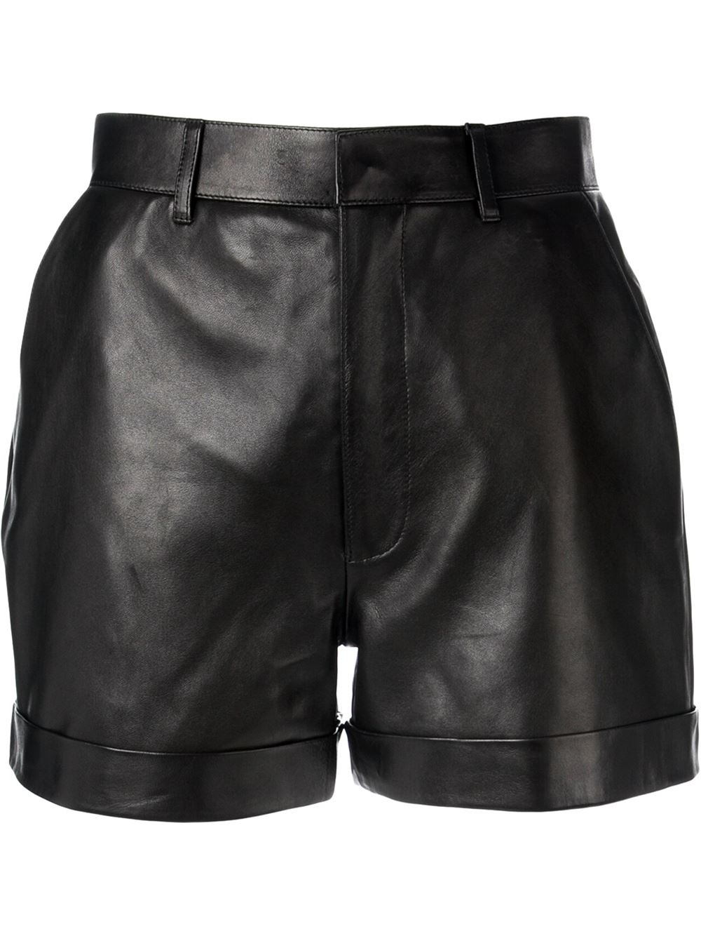 lyst  saint laurent leather shorts in black