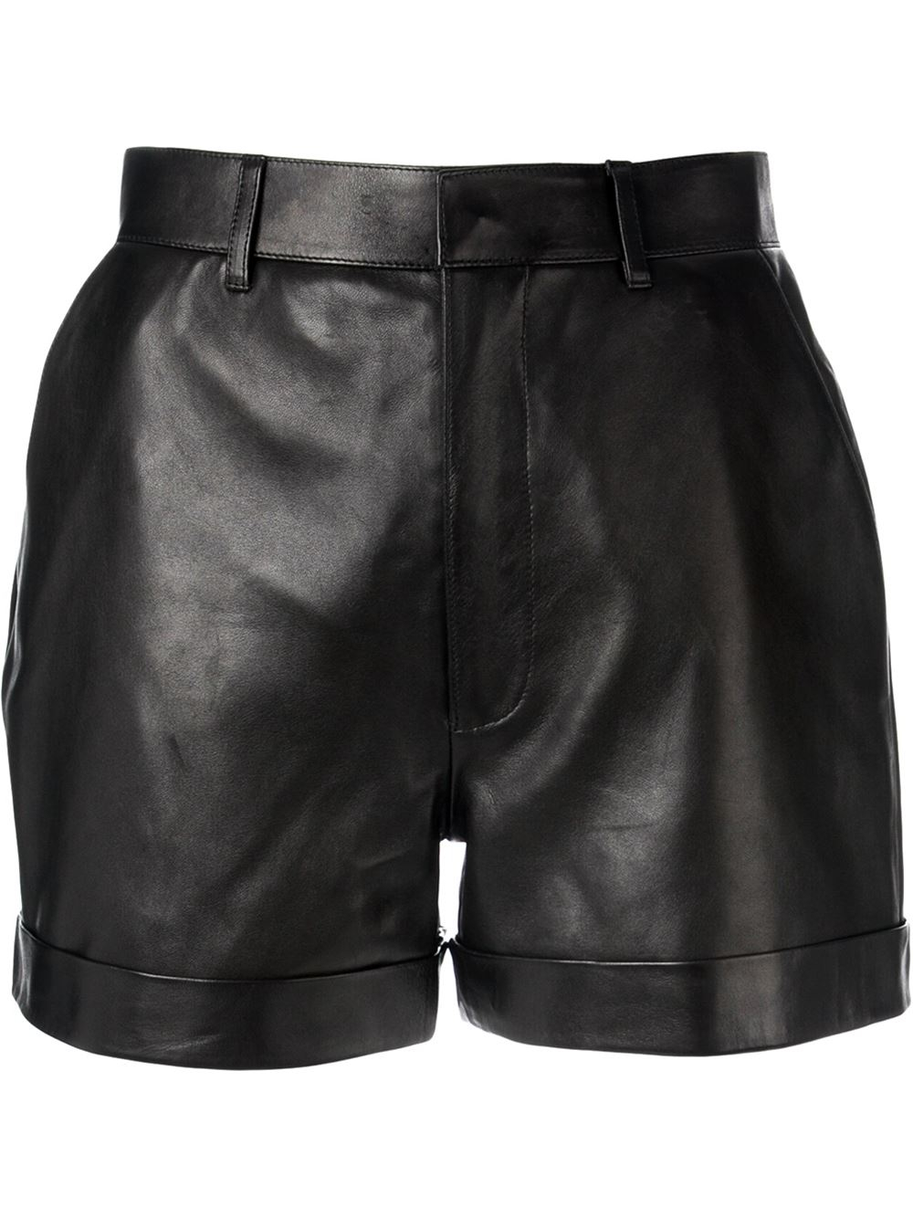 Lyst - Saint Laurent Leather Shorts in Black