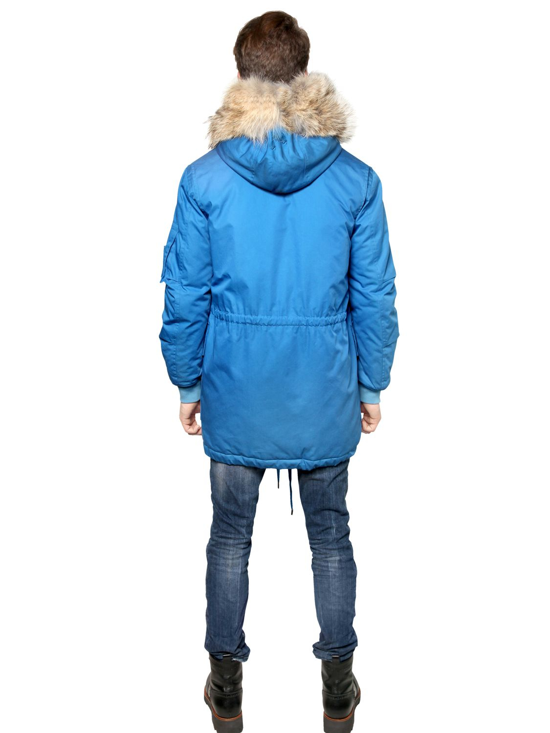 Lyst Dsquared² Nylon Canvas Down Jacket with Fur Collar in Blue for Men