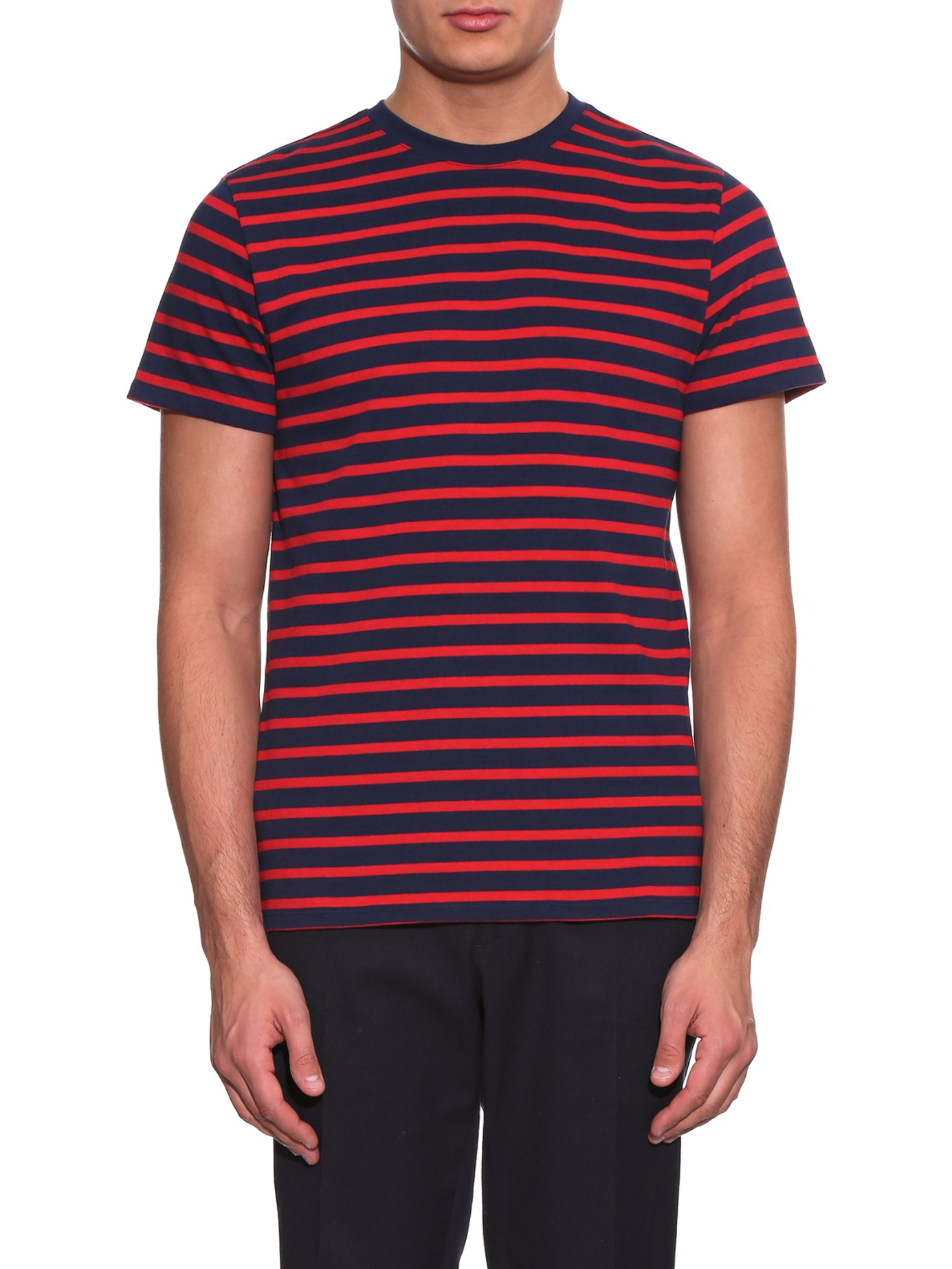 A.p.c. Short-sleeved Striped T-shirt in Red for Men | Lyst
