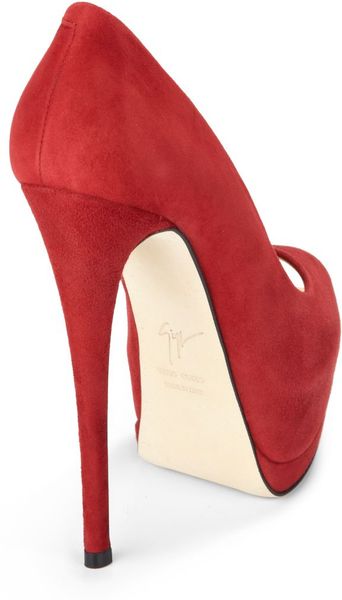 Giuseppe Zanotti Suede Peeptoe Double Platform Pumps in Red | Lyst