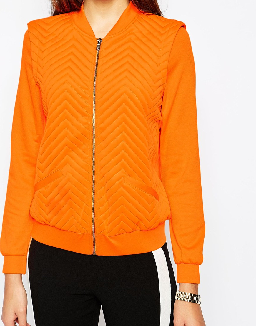 Lyst Vero Moda Quilted Bomber Jacket in Orange