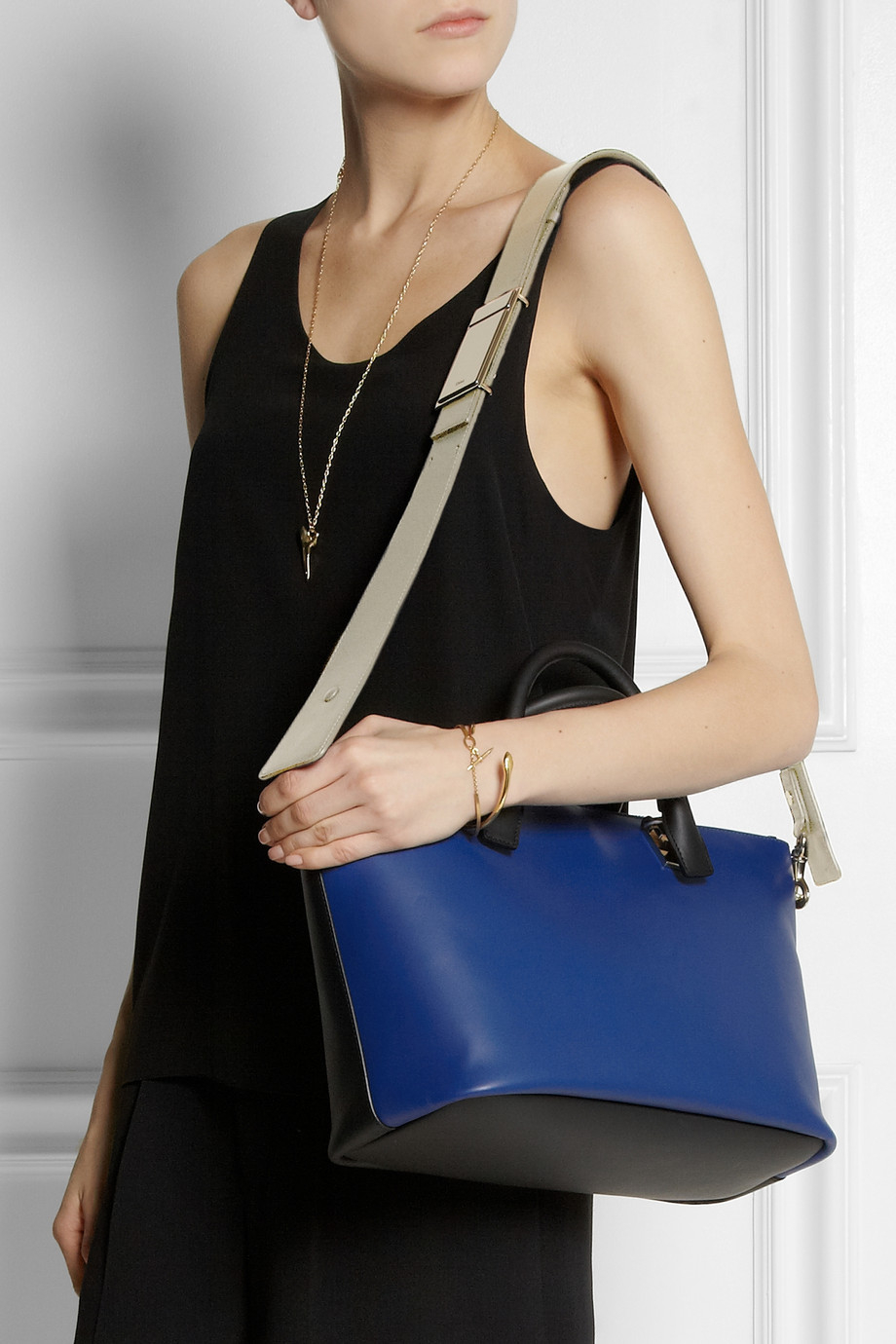 Chlo Baylee Medium Twotone Leather Tote in Blue (Black) | Lyst