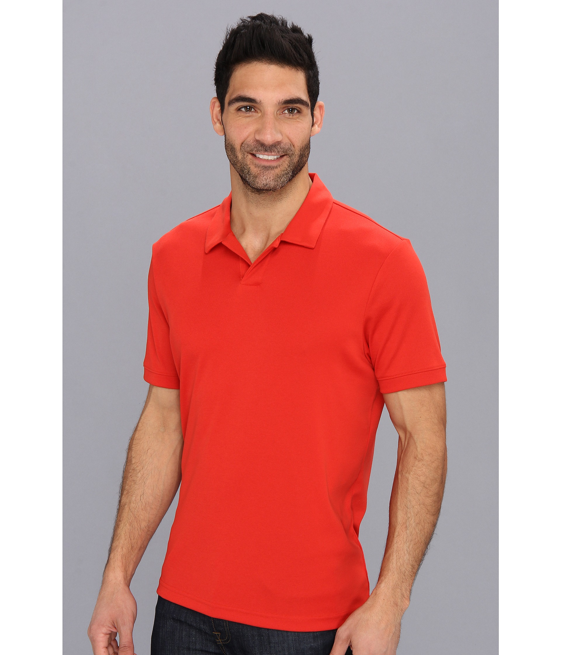 Lyst - Perry Ellis Ss Cotton Polyester Open Polo Shirt in Red for Men