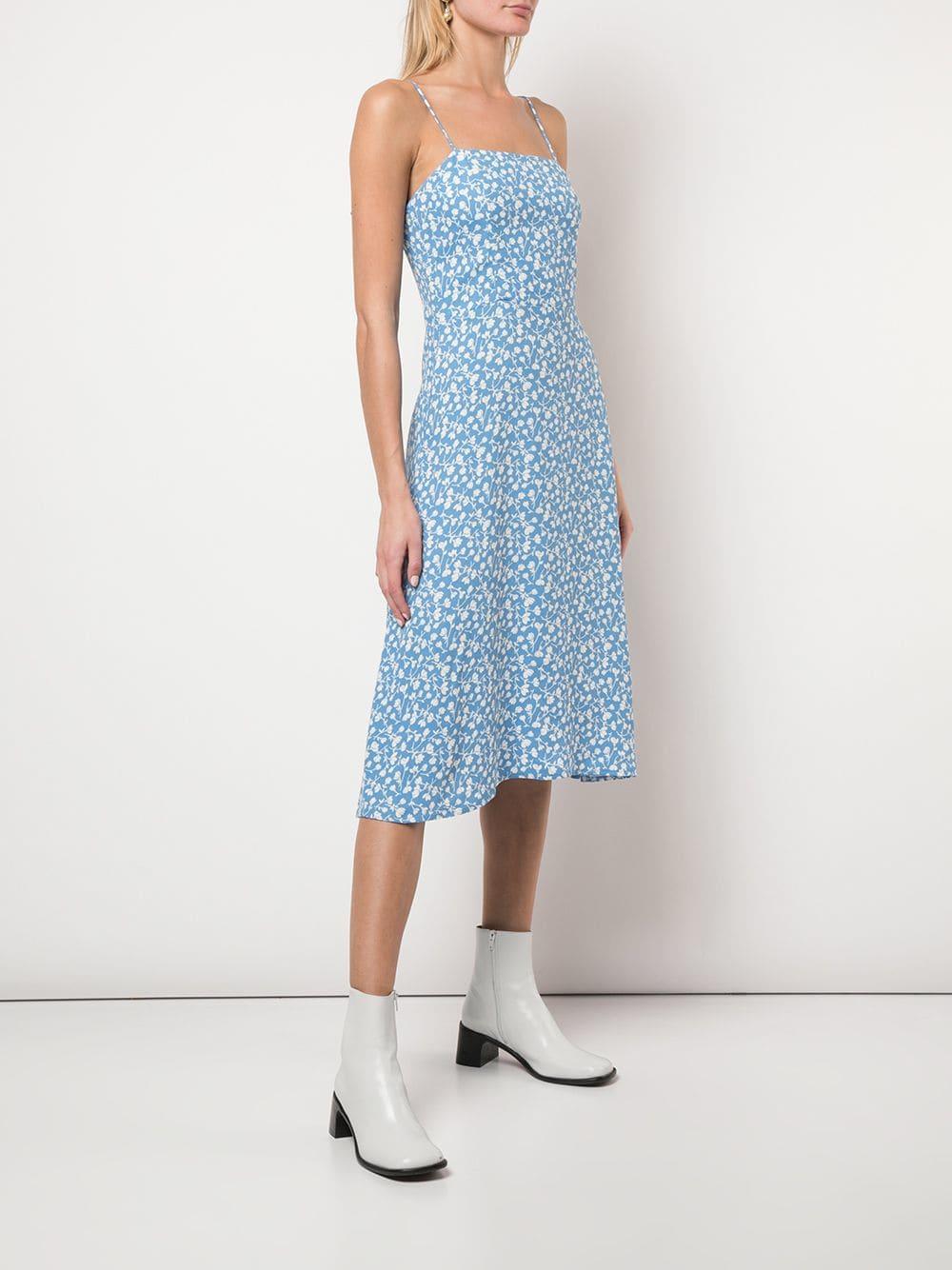 reformation white and blue floral dress