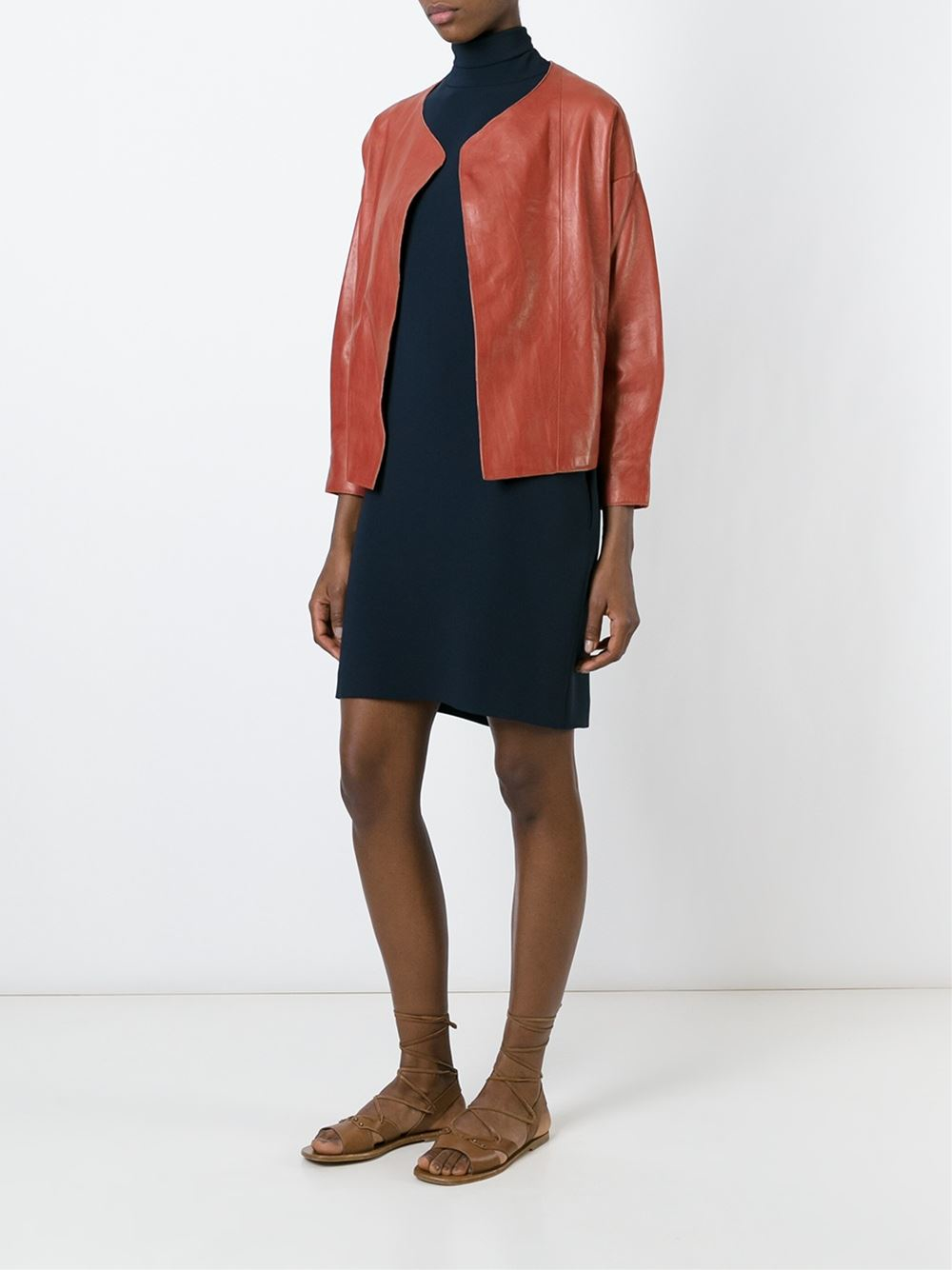 Lyst - Forte forte Collarless Leather Jacket in Brown