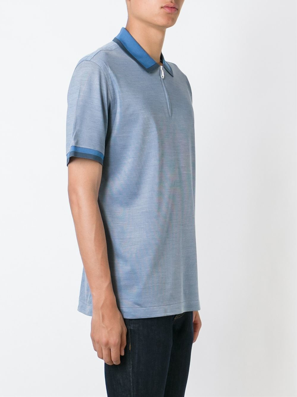 Lyst - Brioni Zip Collar Polo Shirt in Blue for Men
