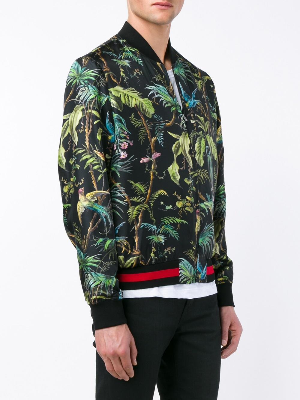 Lyst - Gucci Tropical Print Bomber Jacket in Black for Men